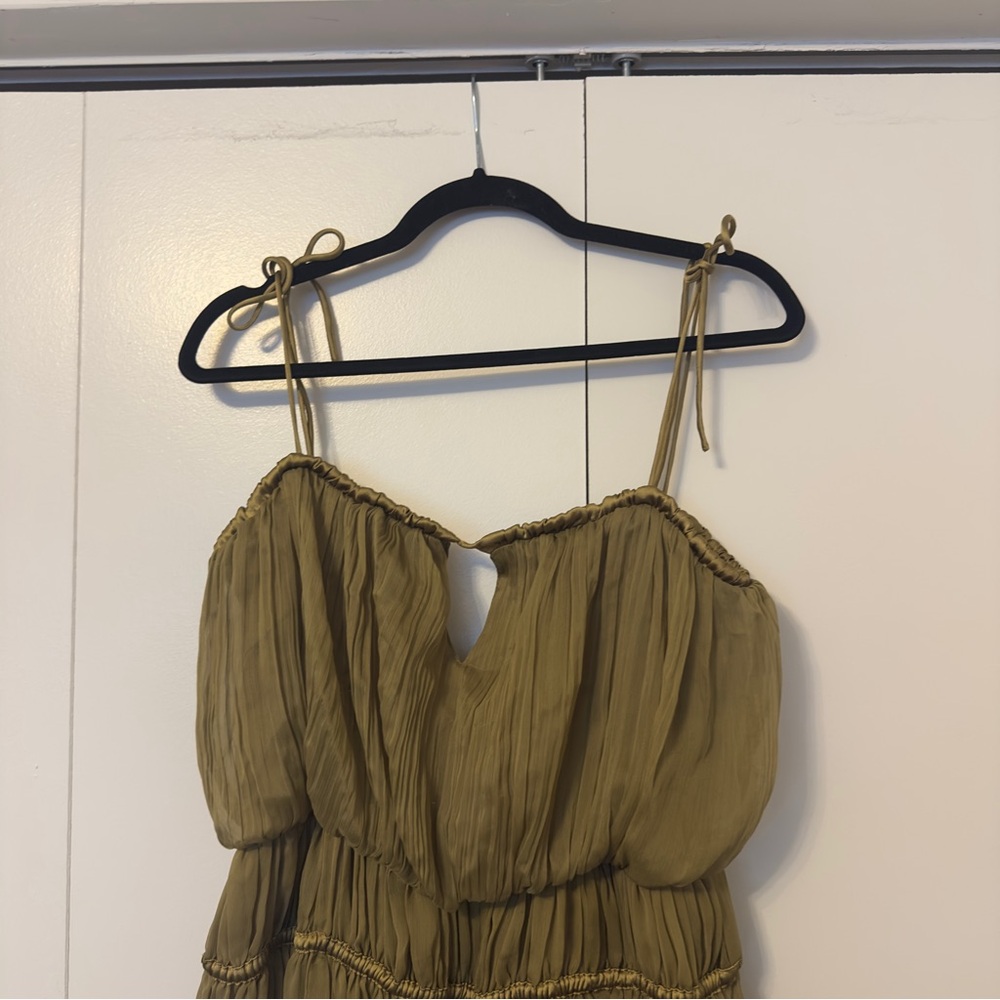 ASOS Olive Green Smocked Tiered Maxi Dress with Slit - Picture 4 of 7